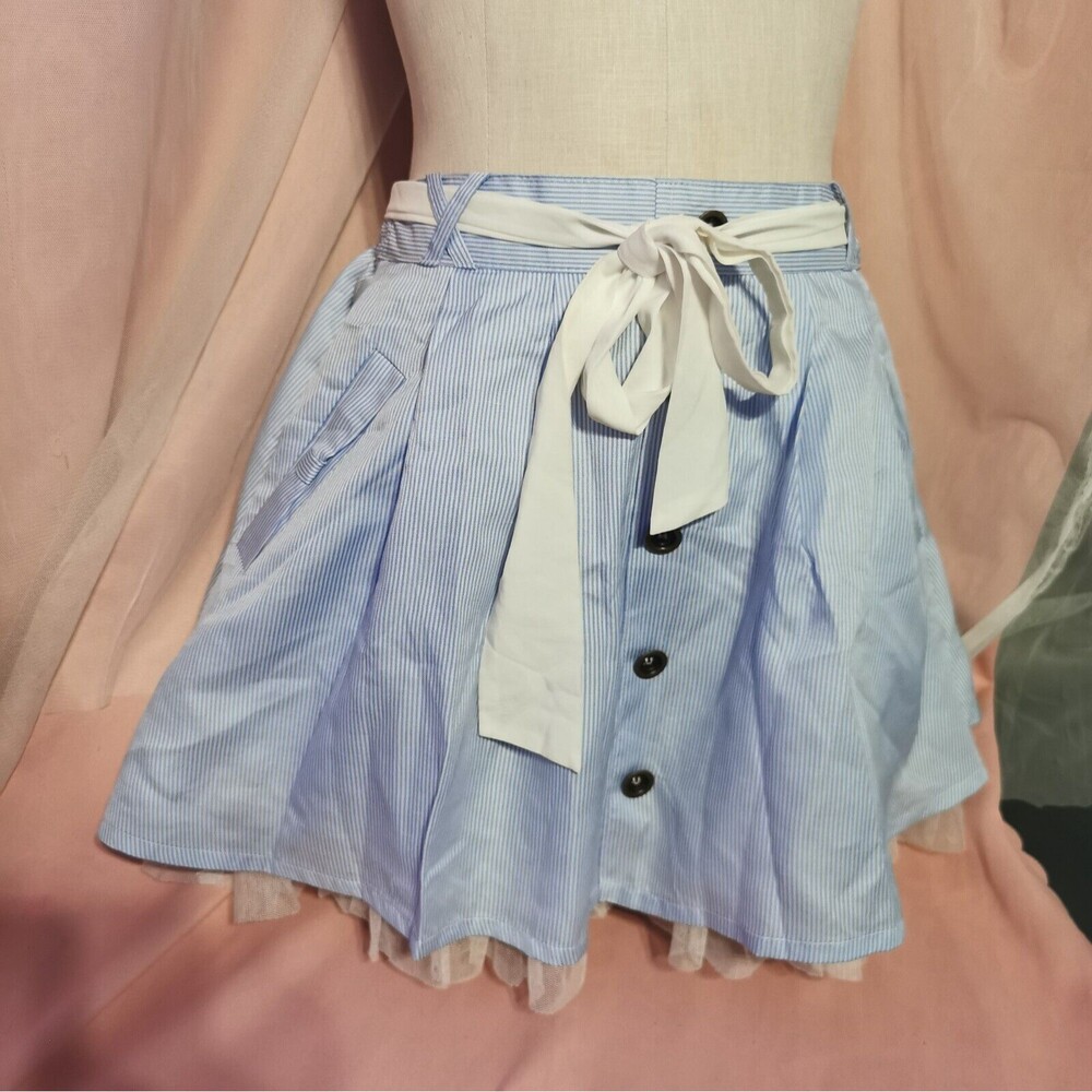 Ank Rouge Mini Skirt Women's Small Blue White Ruffle Boho Party Casual Boho Cute